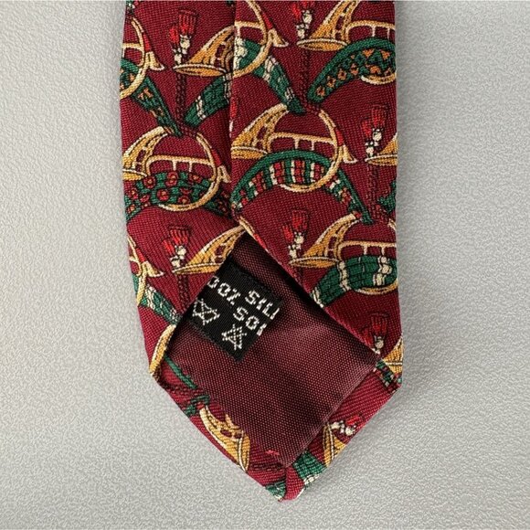 Vintage Salvatore Ferragamo Men's Hunting Horn Silk Tie Red Novelty 3.5" Wide - Picture 6 of 9